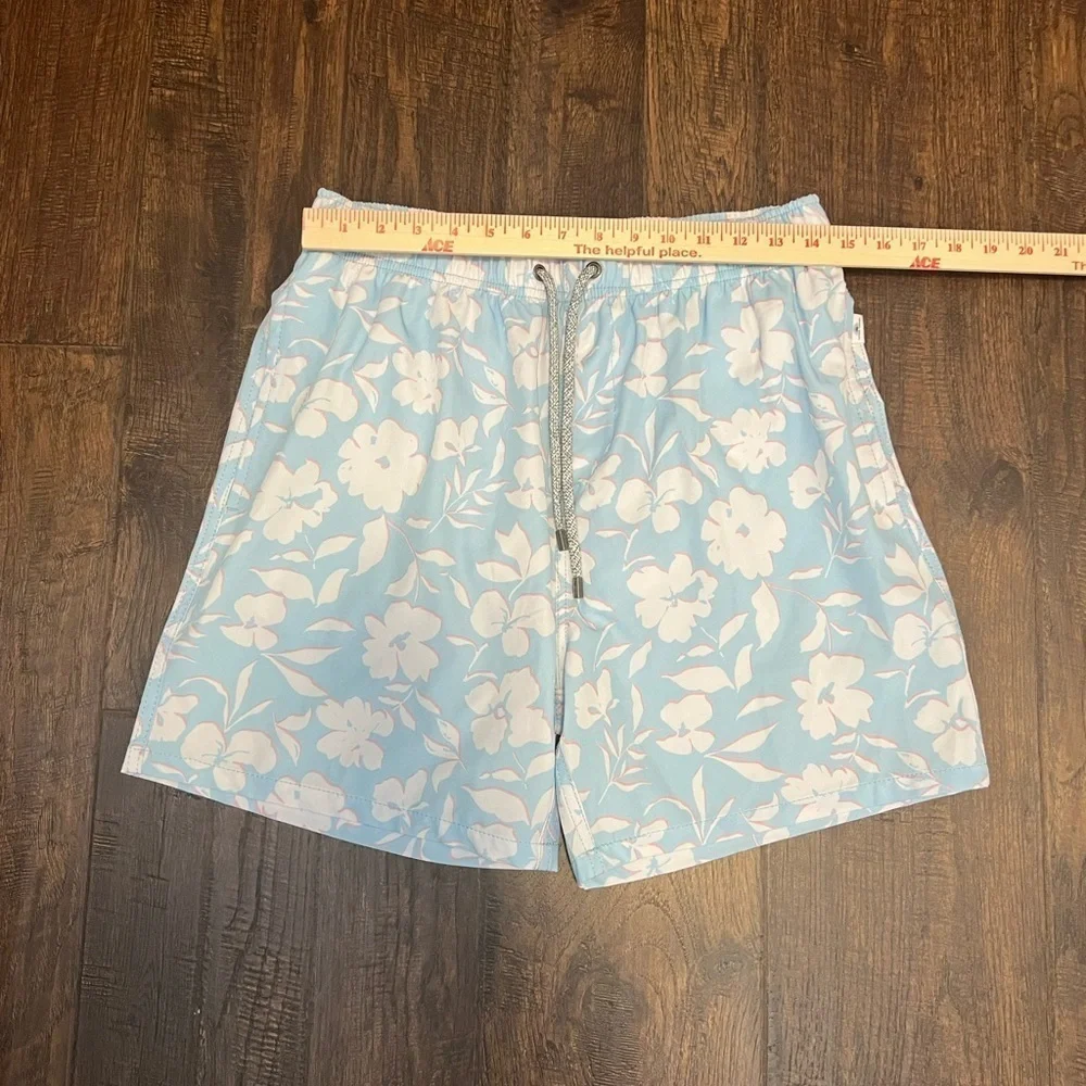 Vintage Summer Floral Print Swim Shorts Size Mens Large Color Blue, Whit…